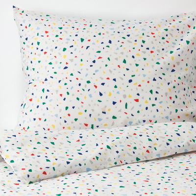 MÖJLIGHET Funda nórdica+funda de almohada, blanco/motivo mosaico, Tamaño twin