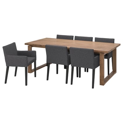MÖRBYLÅNGA / MÅRENÄS Mesa y 6 sillones, chapa de roble teñido en marrón/negro Gunnared gris oscuro, 86 5/8 "