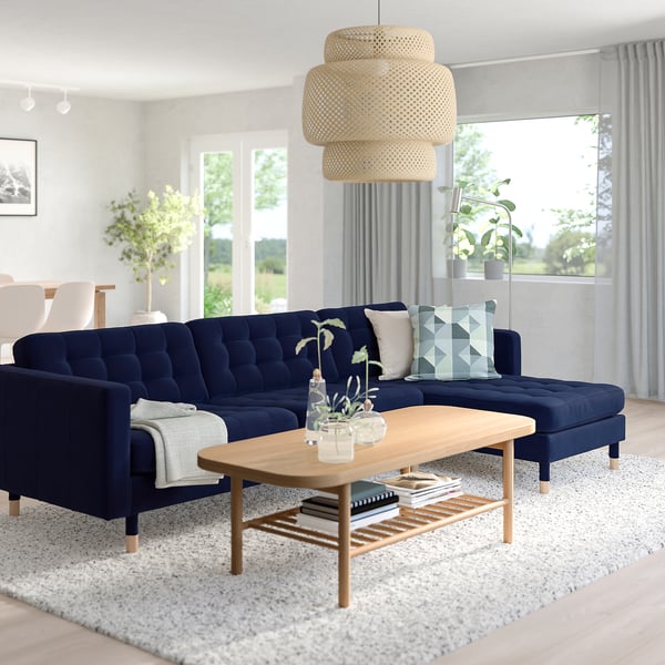 MORABO Módulo seccional, 4 plazas, +chaise longue/Djuparp azul oscuro/madera