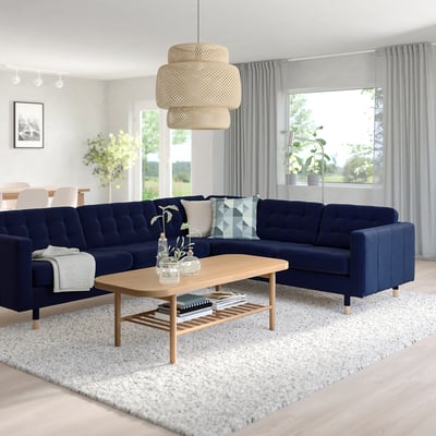MORABO Módulo seccional esquina, 5 plazas, Djuparp azul oscuro/madera