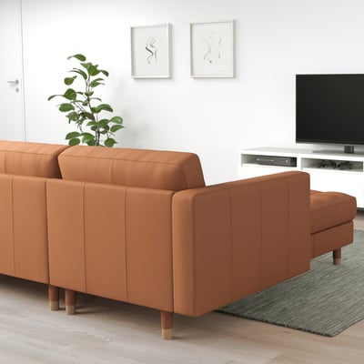 MORABO Sofá 5 plazas+chaise longues, Grann/Bomstad marrón dorado/madera