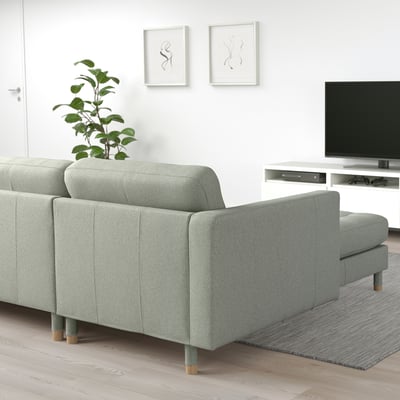 MORABO Sofá, +chaise longue/Gunnared verde claro/madera