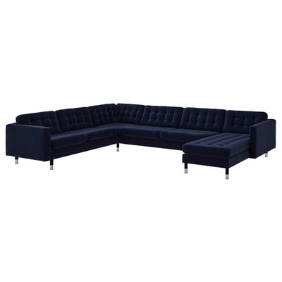 MORABO Sofá de esquina, 6 plazas, +chaise longue/Djuparp azul oscuro/metal