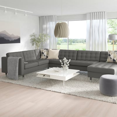 MORABO Sofá de esquina, 6 plazas, +chaise longue/Grann/Bomstad verde gris/metal