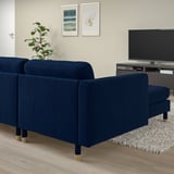 MORABO Sofá de esquina 6plz+chaise longue, Djuparp azul oscuro/madera