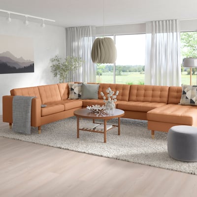 MORABO Sofá de esquina 6plz+chaise longue, Grann/Bomstad marrón dorado/madera