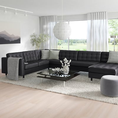 MORABO Sofá de esquina 6plz+chaise longue, Grann/Bomstad negro/metal