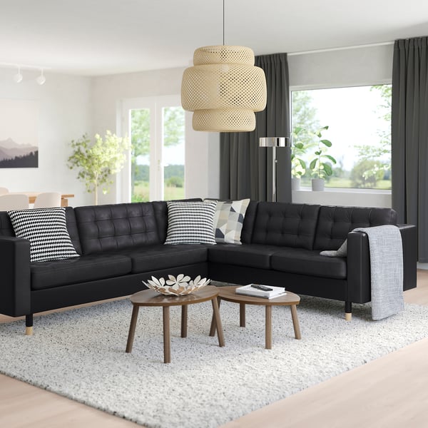 MORABO Sofá esquinero, 5 plazas, Grann/Bomstad negro/madera