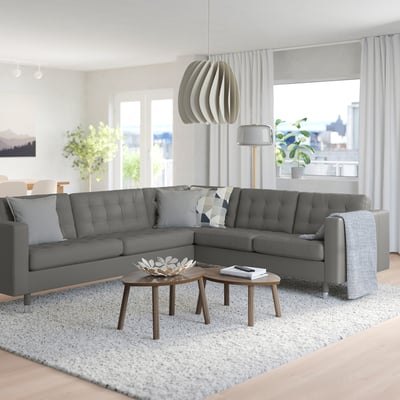 MORABO Sofá esquinero, 5 plazas, Grann/Bomstad verde gris/metal