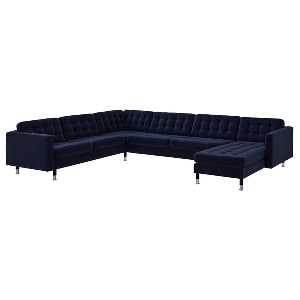 MORABO Sofá esquinero, 6 plazas, +chaise longue/Djuparp azul oscuro/metal