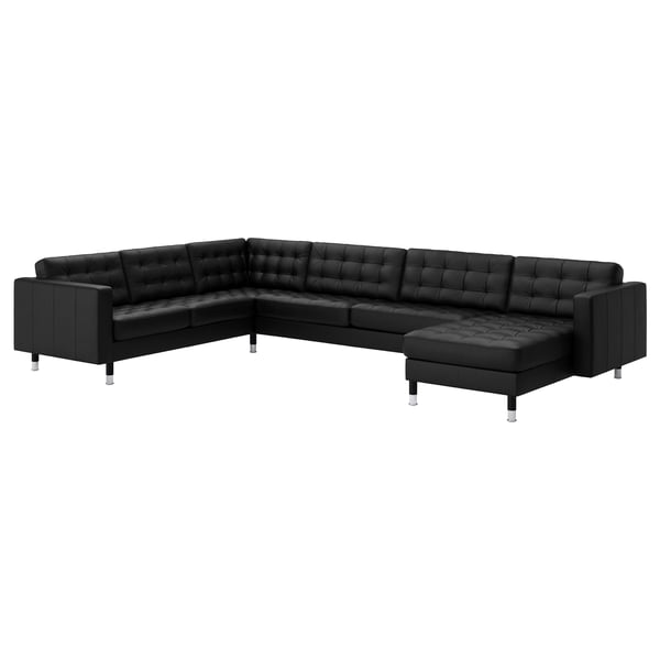 MORABO Sofá esquinero, 6 plazas, +chaise longue/Grann/Bomstad negro/metal