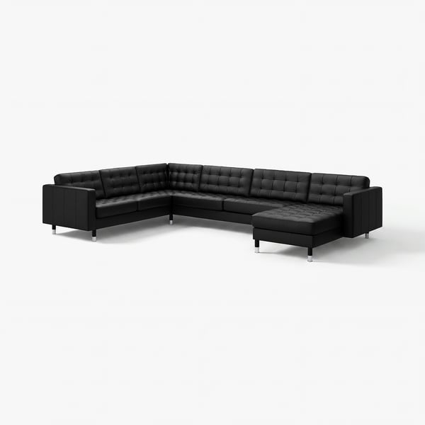 MORABO Sofá esquinero, 6 plazas, +chaise longue/Grann/Bomstad negro/metal