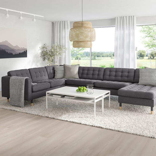MORABO Sofá esquinero, 6 plazas, +chaise longue/Gunnared gris oscuro/madera