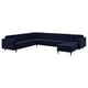 MORABO Sofá esquinero 6plz+chaise lounge, Djuparp azul oscuro/madera
