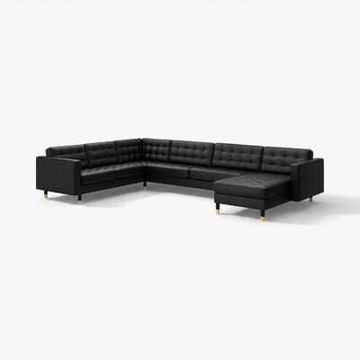 MORABO Sofá esquinero 6plz+chaise lounge, Grann/Bomstad negro/madera