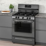 MOTSVARIG Horno+estufa de gas, negro acero inoxidable