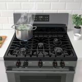 MOTSVARIG Horno+estufa de gas, negro acero inoxidable