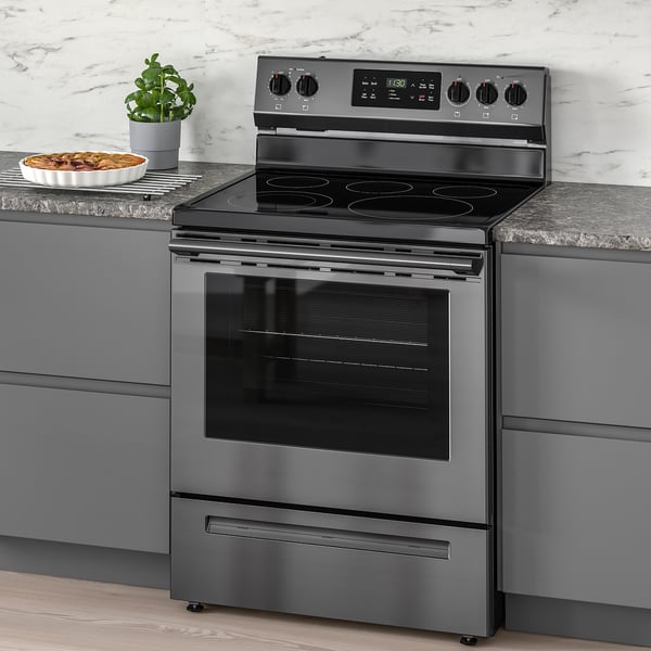 MOTSVARIG Horno+estufa vitrocerámica, negro acero inoxidable