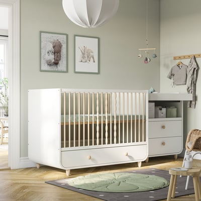 MYLLRA Cuna con cajón, blanco, 27 1/2x52 "