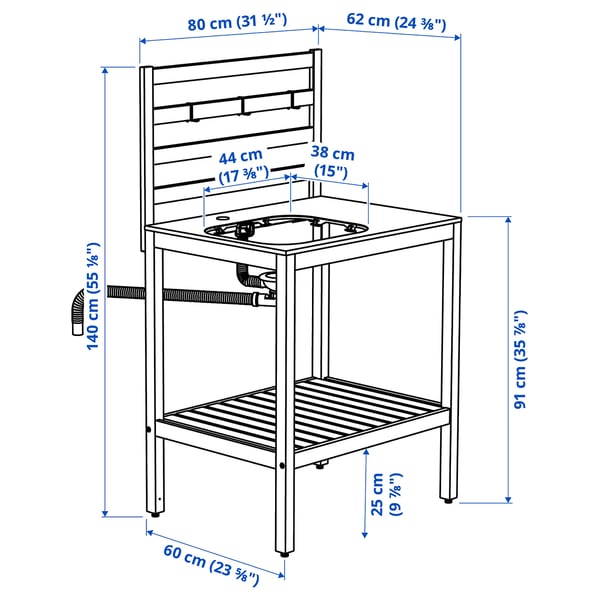 NÄMMARÖ Cocina+módulo fregadero, exterior, teñido en marrón claro/acero inoxidable, 31 1/2x24 3/8 "