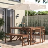 NÄMMARÖ Mesa+2 sillas+banca, exterior, teñido en marrón claro/Frösön/Duvholmen motivo a rayas