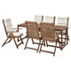 NÄMMARÖ Mesa+6 sillas reclinables, ext, teñido en marrón claro/Kuddarna gris-beige claro, 78 3/4x29 1/2 "