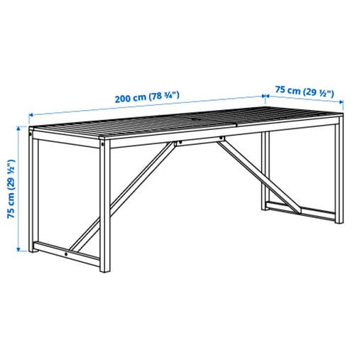 NÄMMARÖ Mesa+6 sillas reclinables, ext, teñido en marrón claro, 78 3/4x29 1/2 "