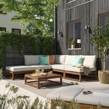 NÄMMARÖ Sofá modular 4 plazas+chaise longue, exterior teñido en marrón claro/Frösön/Duvholmen beige, 127 1/2 "