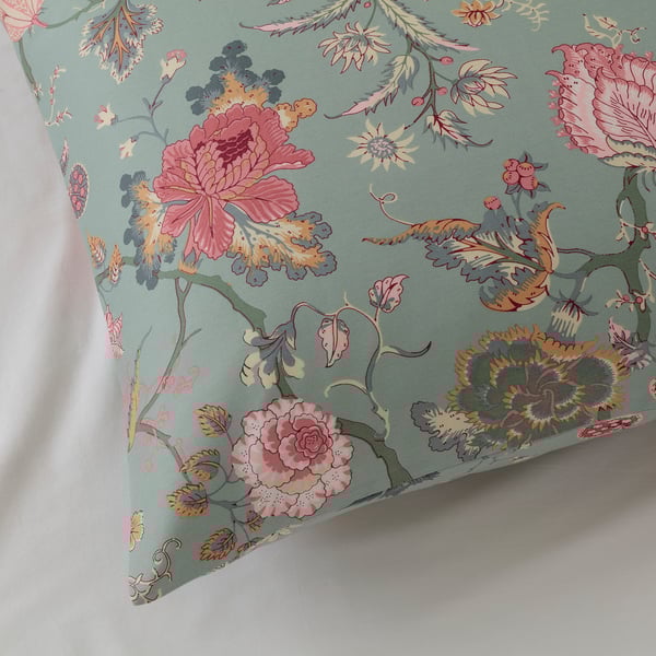 NÄSSELKLOCKA Funda de almohada, gris verde claro/multicolor, 26x26 "