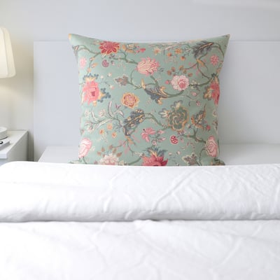 NÄSSELKLOCKA Funda de almohada, gris verde claro/multicolor, 26x26 "