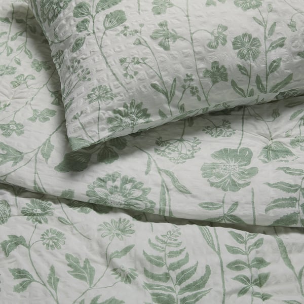 NÅLBJÖRNBÄR Juego de edredón, blanco gris-verde/motivo floral, Tamaño King