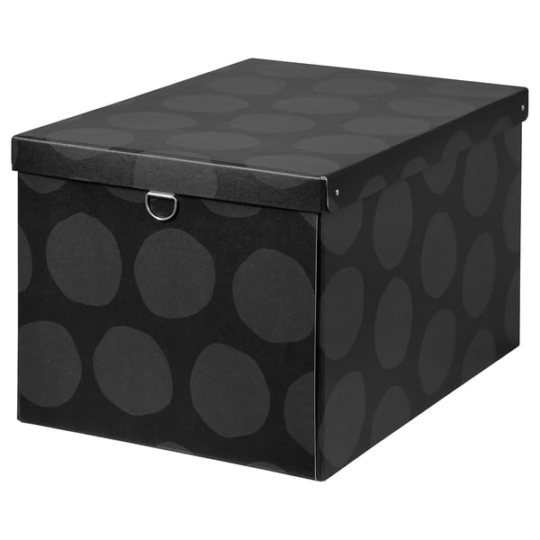 NIMM Caja de almacenaje+tapa, a lunares gris, 13 ¾x19 ¾x11 ¾ "