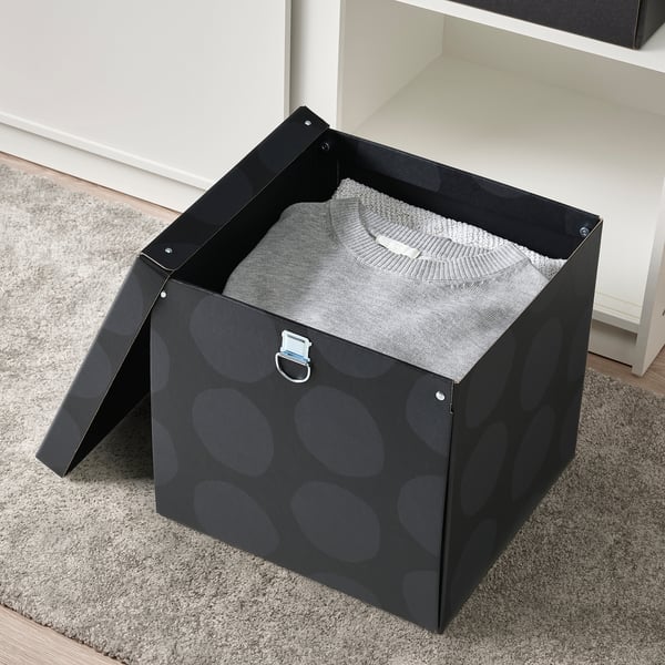 NIMM Caja de almacenaje+tapa, a lunares gris, 12 ½x11 ¾x11 ¾ "