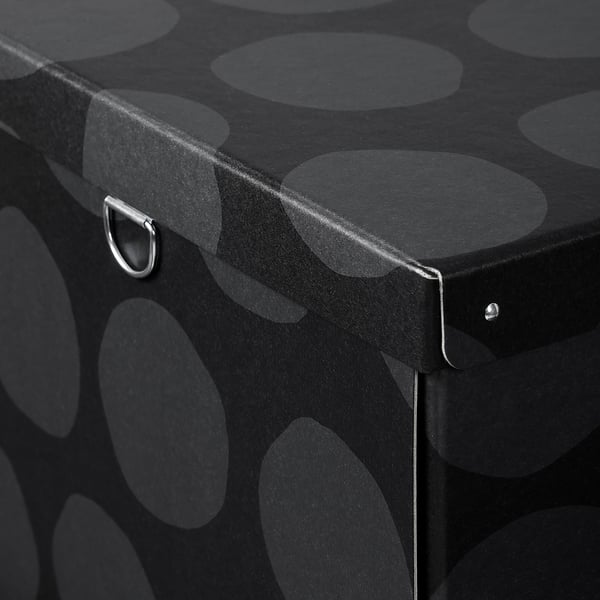 NIMM Caja de almacenamiento+tapa, a lunares gris, 13 ¾x19 ¾x11 ¾ "