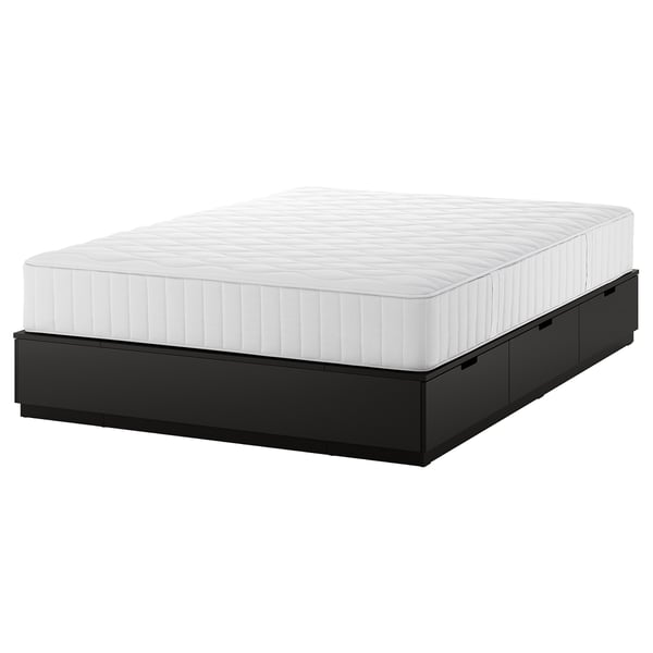 NORDLI Armazón cama+almacenaje+colchón, antracita/Vågstranda felpa, Tamaño queen