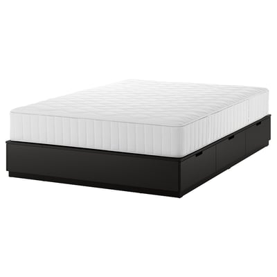NORDLI Armazón cama+almacenaje+colchón, antracita/Vågstranda firme, Tamaño queen