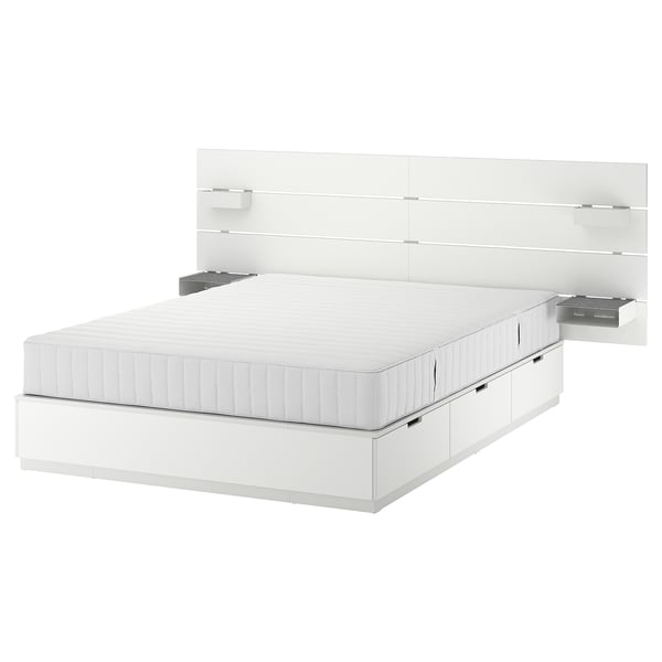 NORDLI Armazón cama+almacenaje+colchón, con cabecera blanco/Valevåg Firmeza: media., Tamaño King