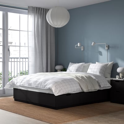 NORDLI Base de cama+almacenamiento+colchón, antracita/Valevåg firme, Tamaño queen