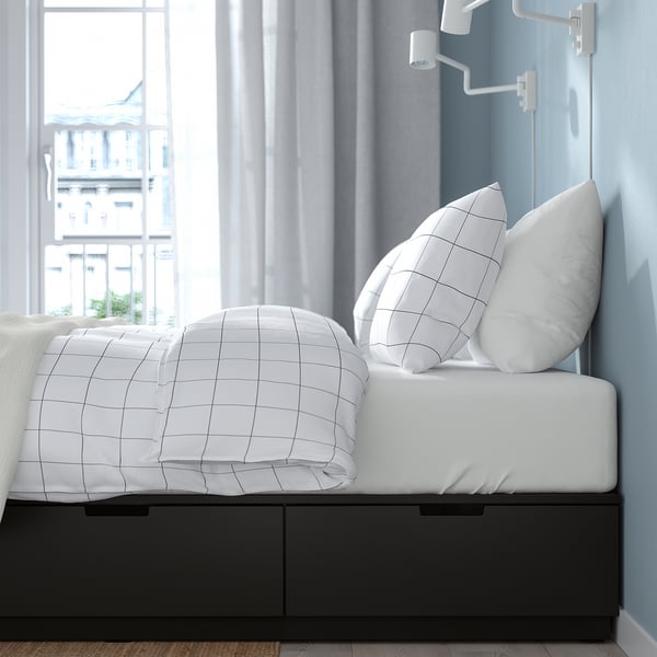 NORDLI Base de cama+almacenamiento+colchón, antracita/Valevåg Firmeza: media., Tamaño queen