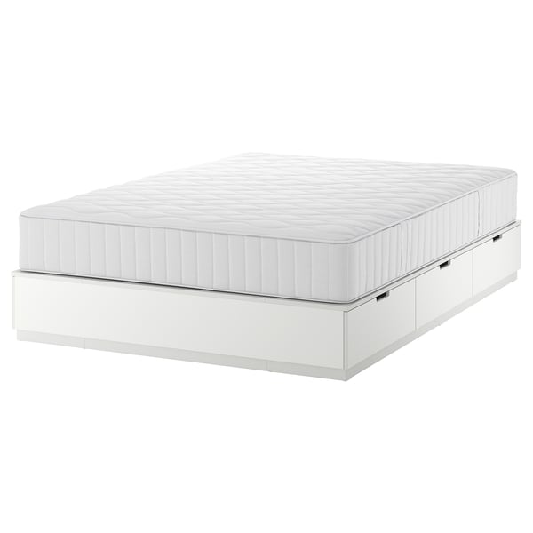 NORDLI Base de cama+almacenamiento+colchón, blanco/Vågstranda felpa, Tamaño King