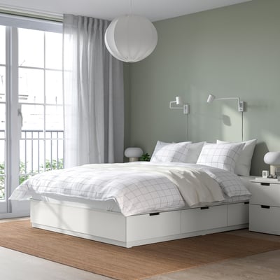 NORDLI Base de cama+almacenamiento+colchón, blanco/Valevåg Firmeza: media., Tamaño King