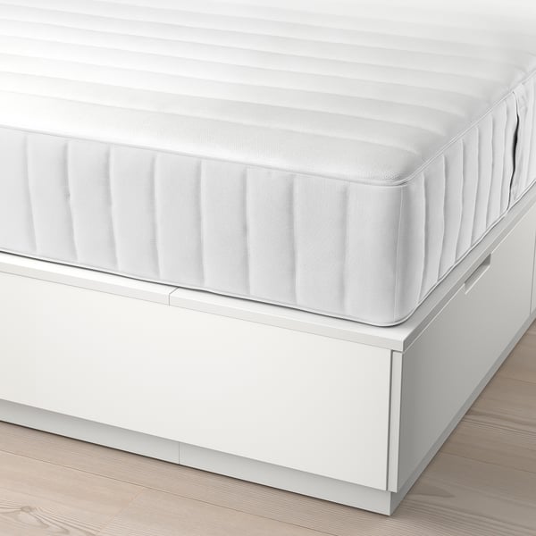 NORDLI Base de cama+almacenamiento+colchón, blanco/Valevåg Firmeza: media., Tamaño King