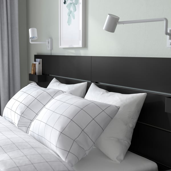 NORDLI Base de cama+almacenamiento+colchón, con cabecera antracita/Vågstranda felpa, Tamaño queen