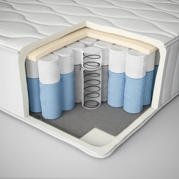 NORDLI Base de cama+almacenamiento+colchón, con cabecera blanco/Vågstranda felpa, Tamaño queen