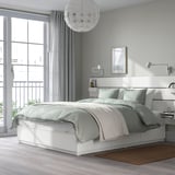 NORDLI Base de cama+almacenamiento+colchón, con cabecera blanco/Vågstranda firme, Tamaño queen