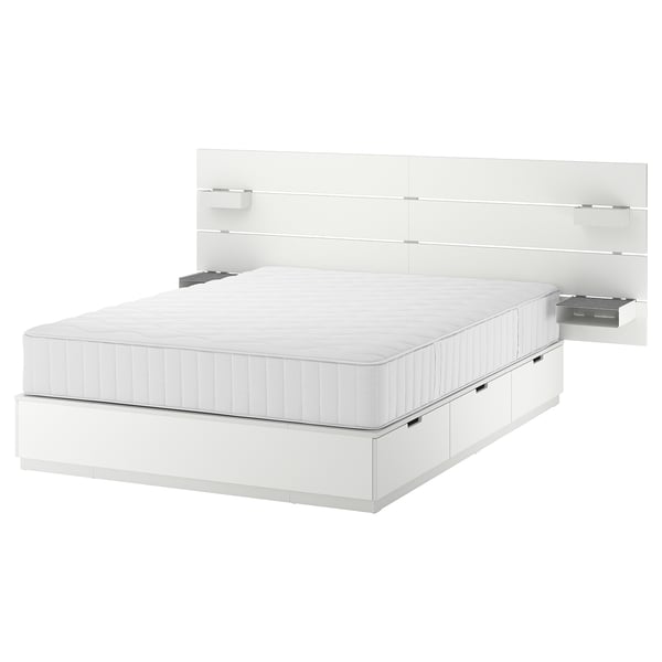 NORDLI Base de cama+almacenamiento+colchón, con cabecera blanco/Vågstranda firme, Tamaño queen