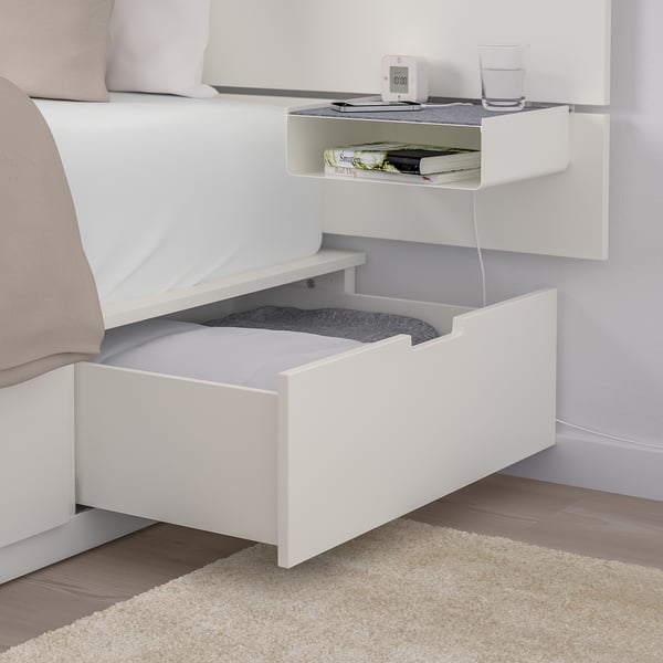 NORDLI Base de cama+almacenamiento+colchón, con cabecera blanco/Valevåg firme, Tamaño queen