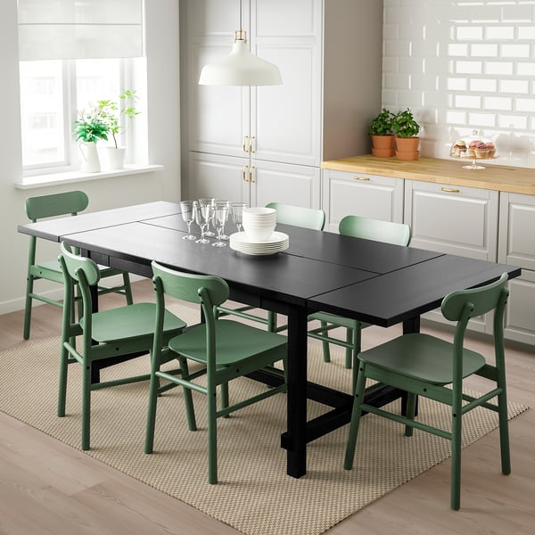 NORDVIKEN / RÖNNINGE Mesa con 4 sillas, negro/verde, 59 7/8/87 3/4x37 3/8 "