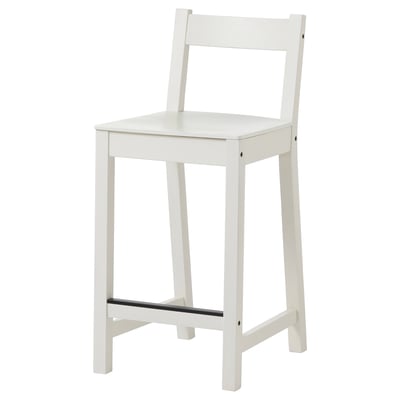 NORDVIKEN Taburete de bar con respaldo, altura de encimera de cocina/blanco, 24 3/8 "