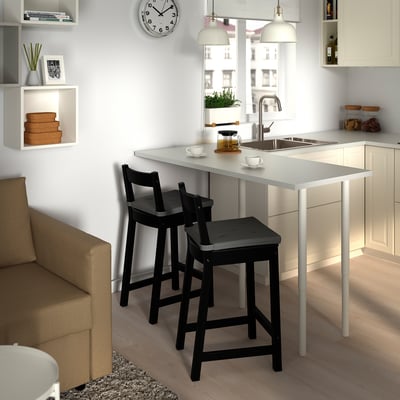 NORDVIKEN Taburete de bar con respaldo, altura de encimera de cocina/negro, 24 3/8 "